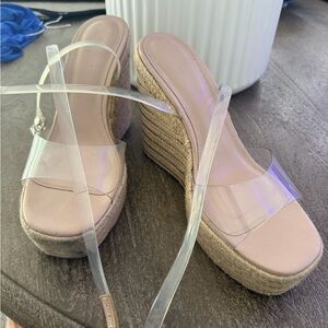 ASOS Pink Espadrille Wedge Sandals with Clear Strap